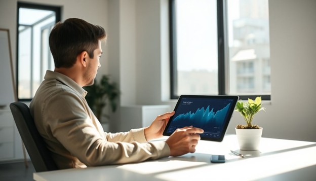 man sitting at computer